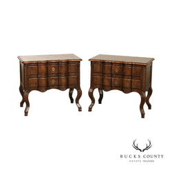 Baker Furniture Baroque Style Pair of Serpentine Commode Nightstands