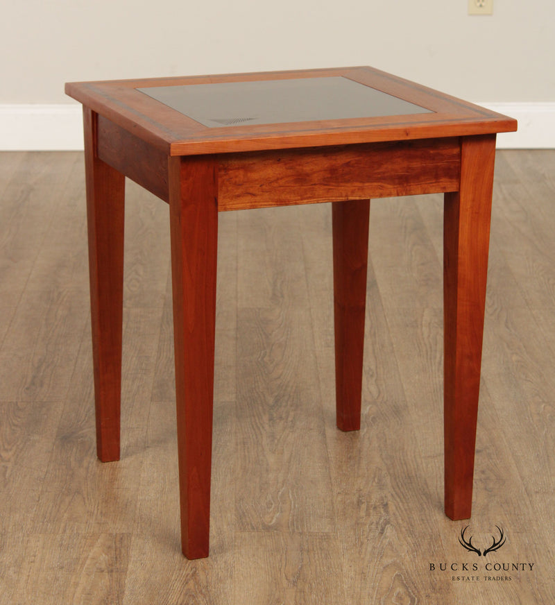 Studio Crafted Solid Cherry Square Glass Top Side Table