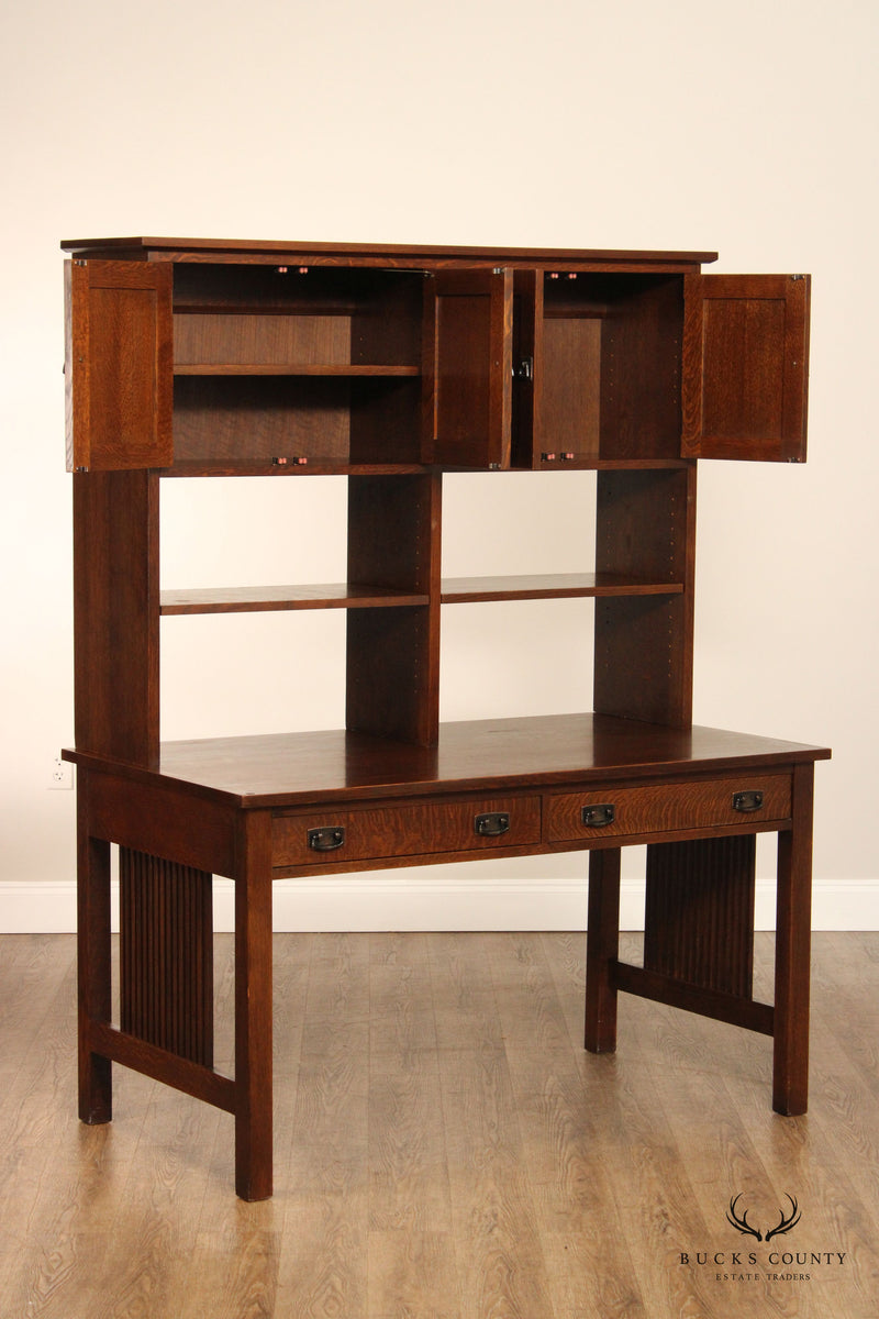 Stickley Mission Collection Oak Spindle Desk with Hutch
