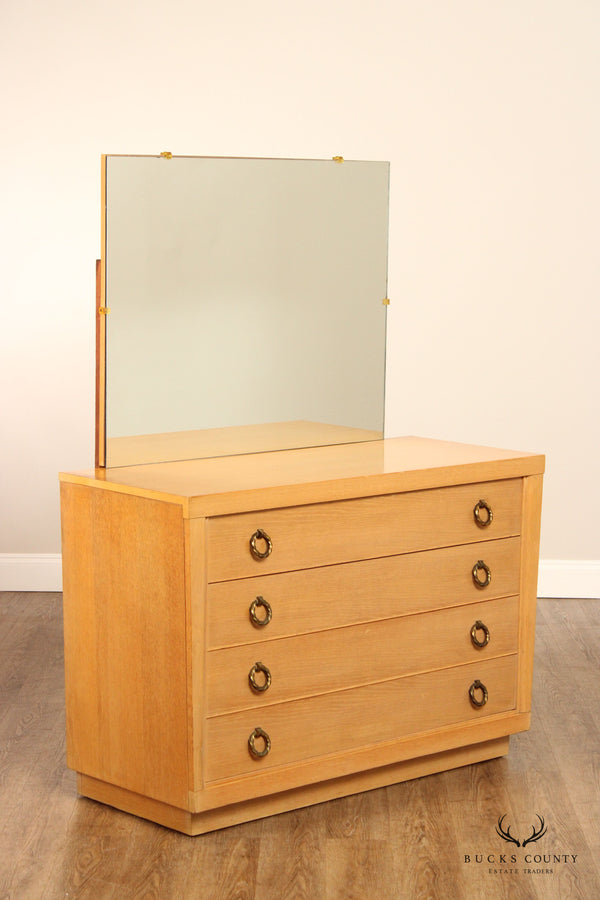 1950's Mid Century Modern Blonde Wood  Chest of Drawers with Mirror