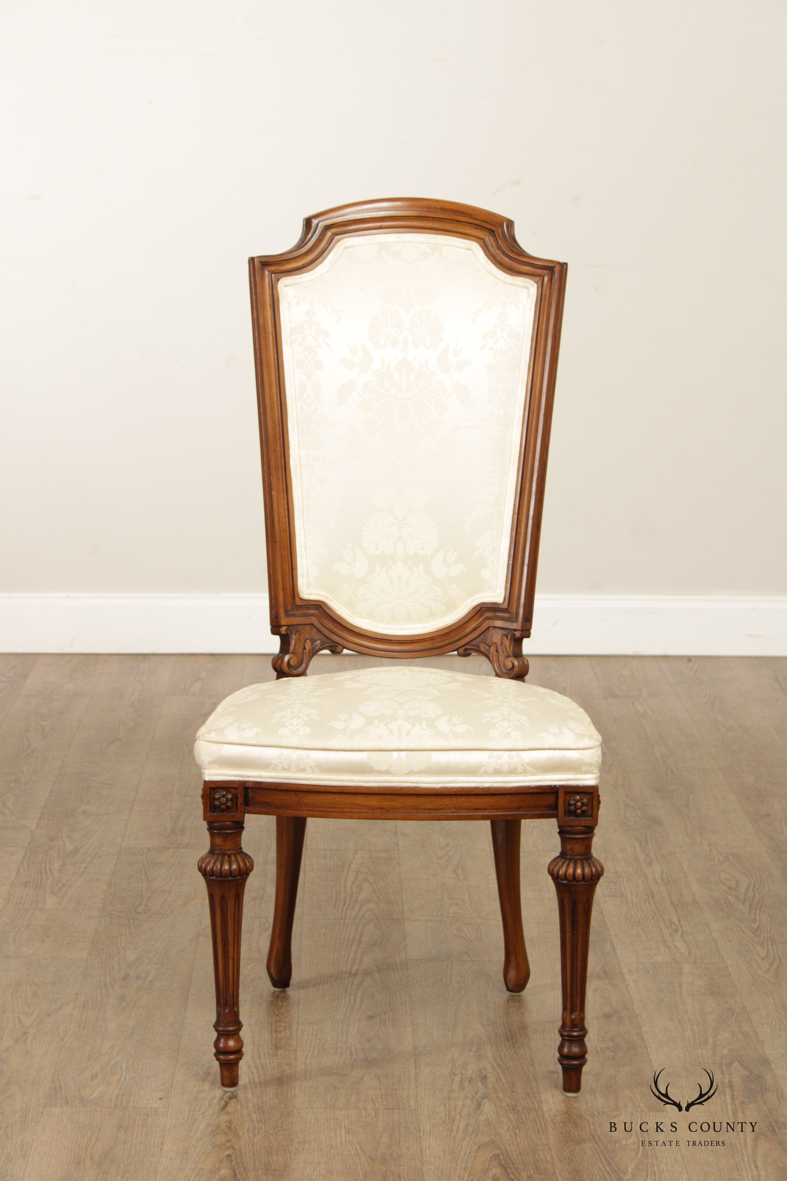 Karges French Louis XVI Style Set Four Walnut Dining Chairs