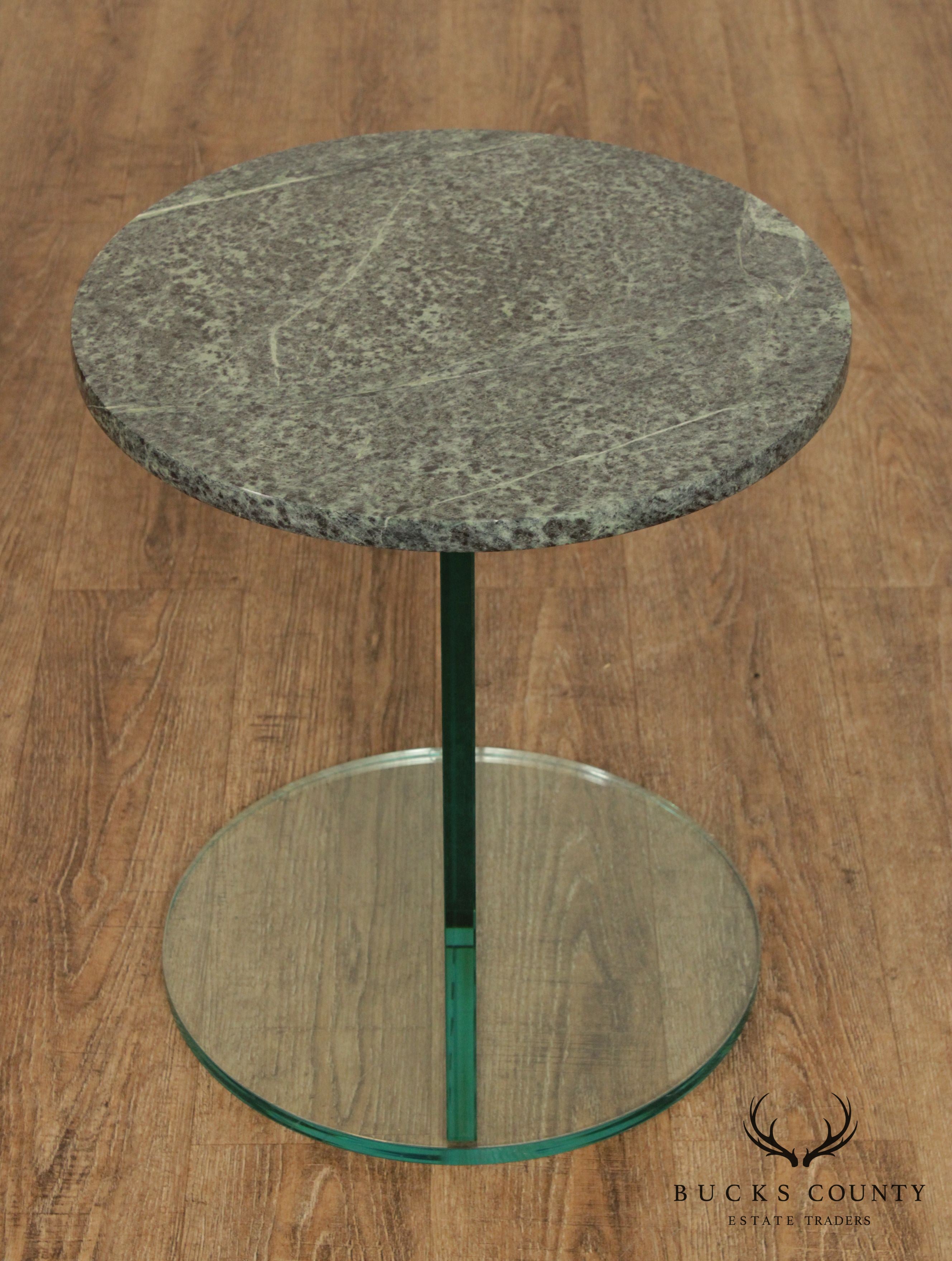 Postmodern Glass & Marble Pedestal Side Table