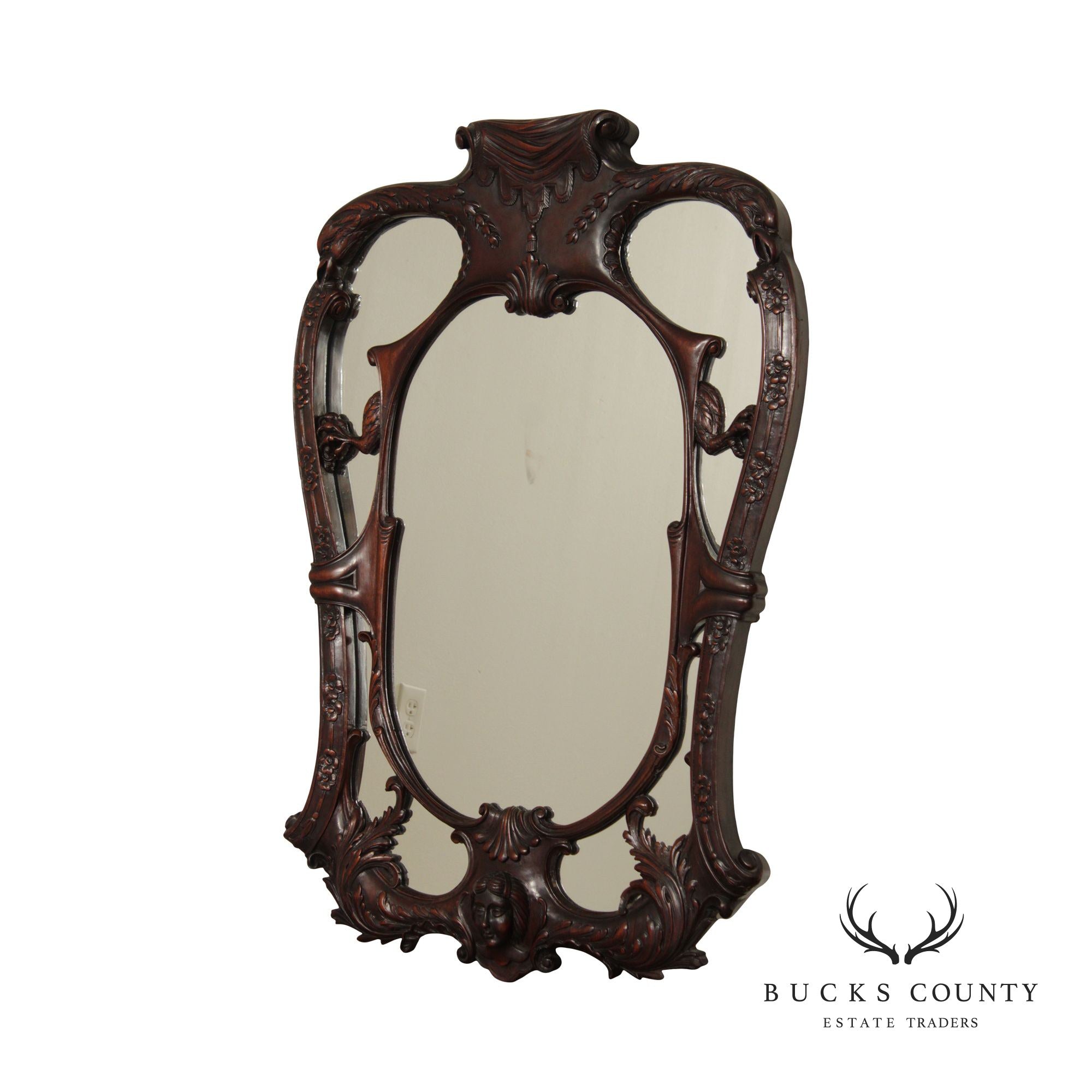 Rococo Style Antique Carved Mahogany Wall Mirror