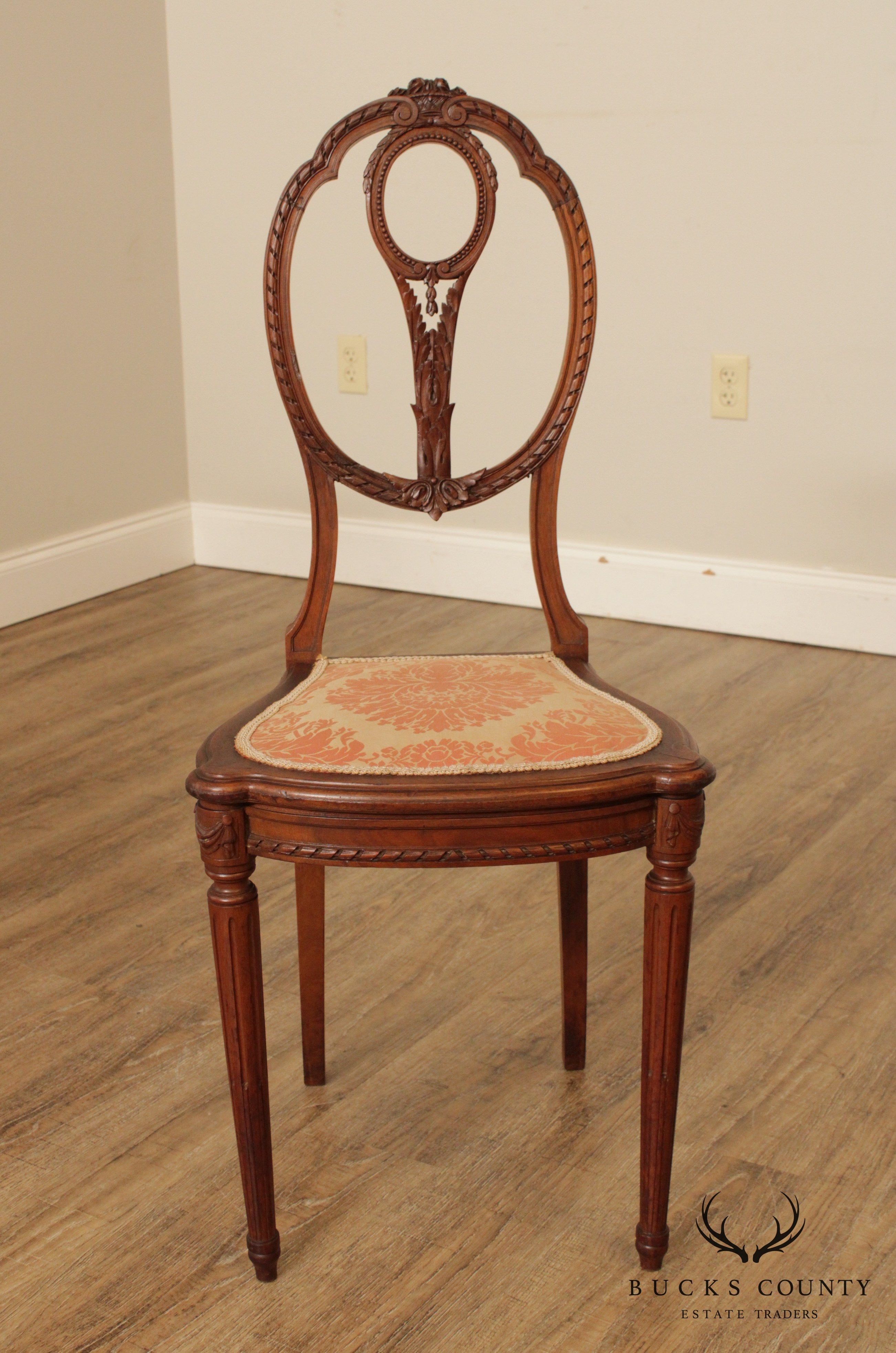 Antique Edwardian Period Pair Carved Walnut Side Chairs