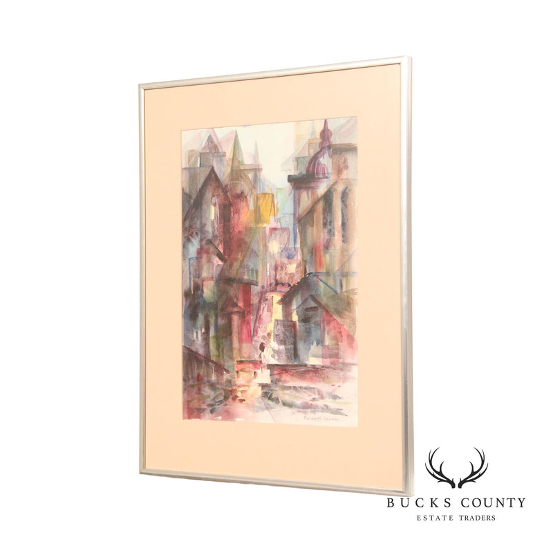 Modern Abstract Cityscape Watercolor Painting by Margaret Dawson