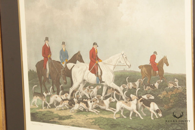 Antique English 'The Earl of Derby's Stag Hounds' Colored Engraving, After James Barenger