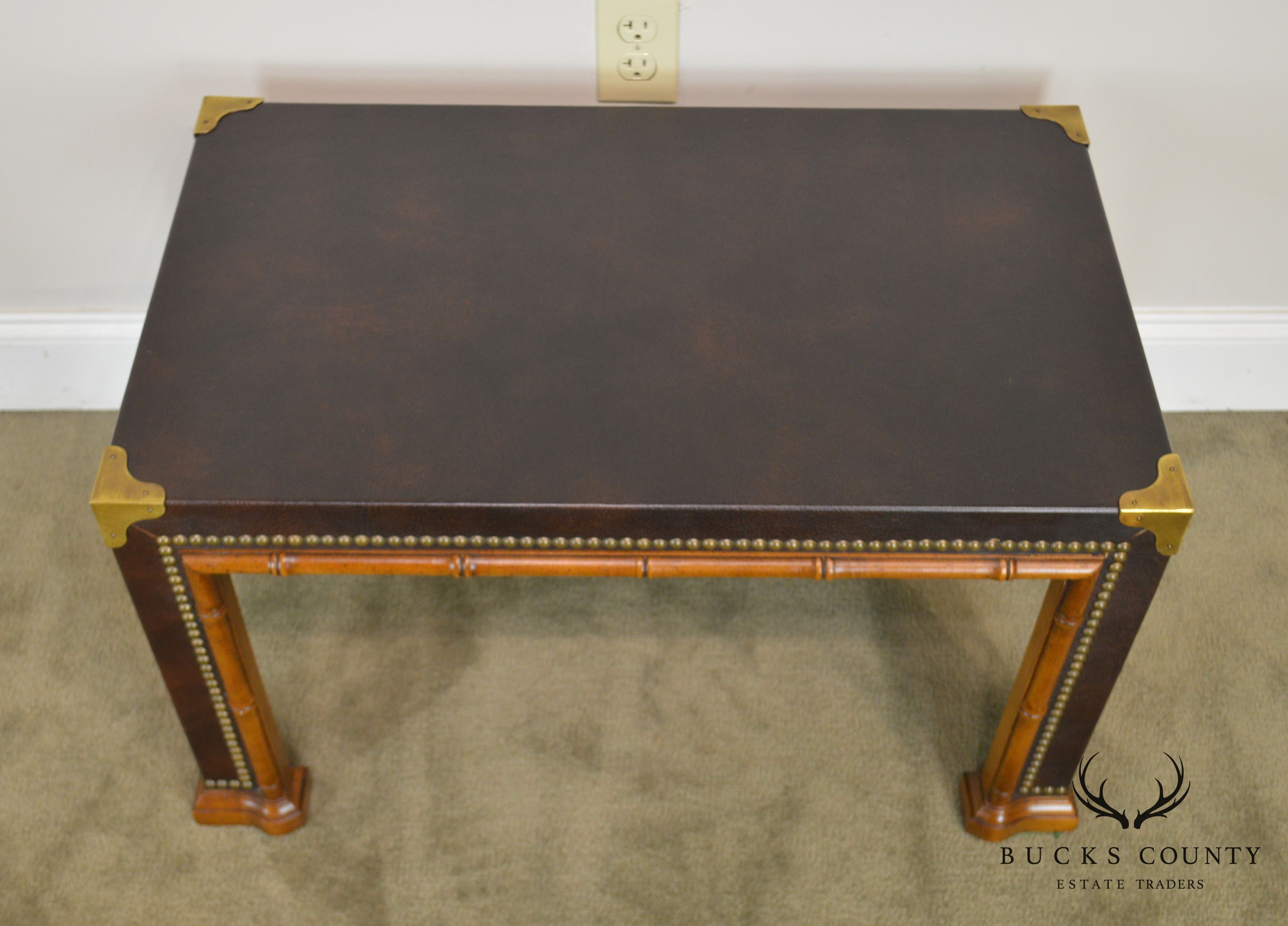 Drexel ET Cetera Vintage Faux Bamboo Leather Wrapped Parsons Coffee or Side Table