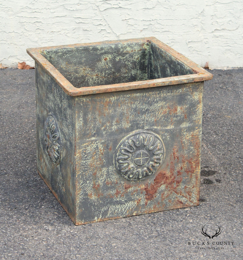 French Industrial Style Pair Of Large Cast Iron Square Garden Planter Box