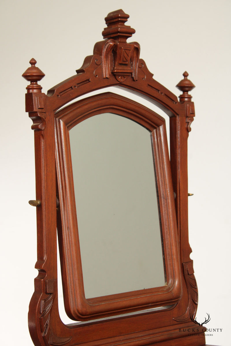 Antique 19th C. American Victorian Walnut Shaving Stand with Mirror
