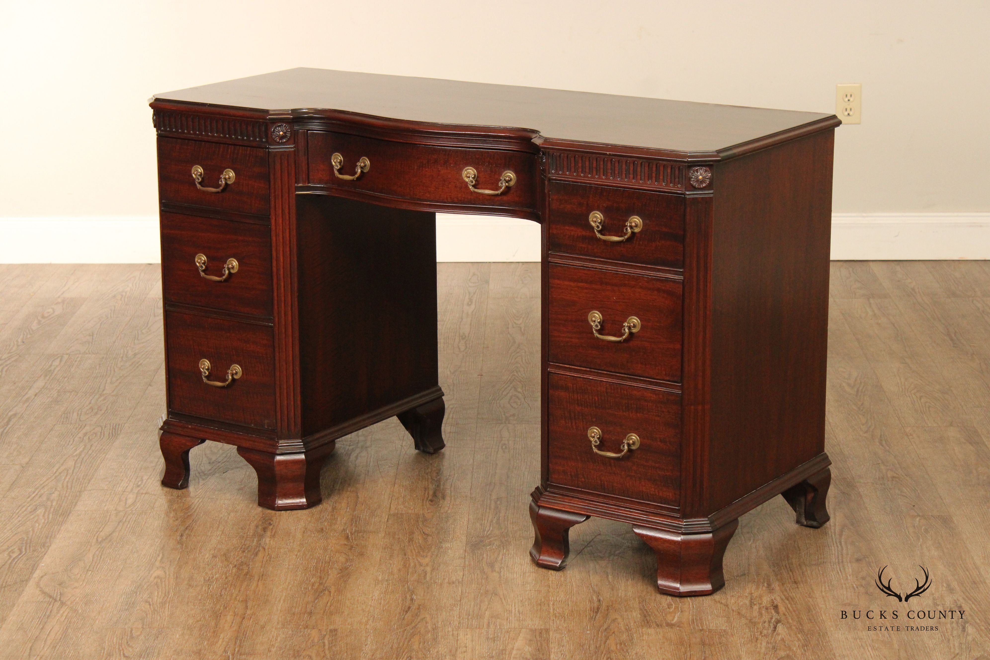 1940's Georgian Style Mahogany Pedestal Writing Desk