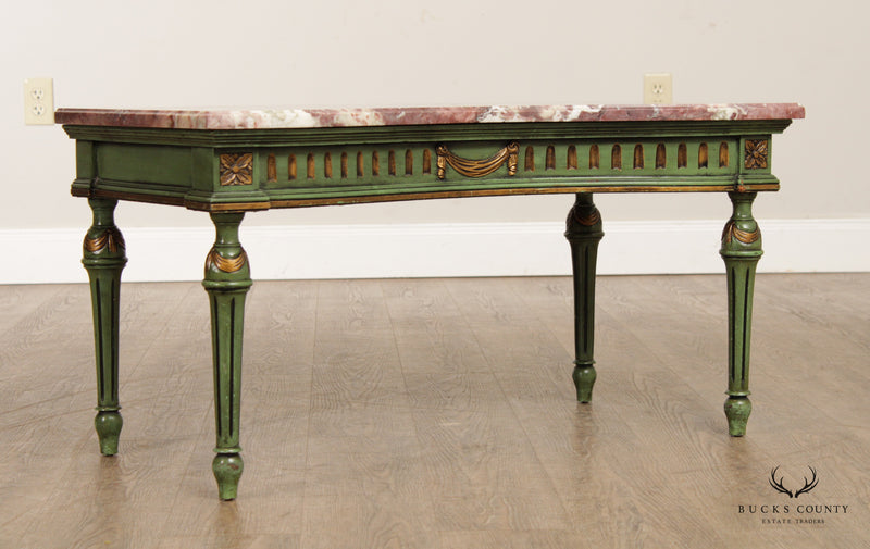 French Louis XV Style Painted Marble Top Low Console Table