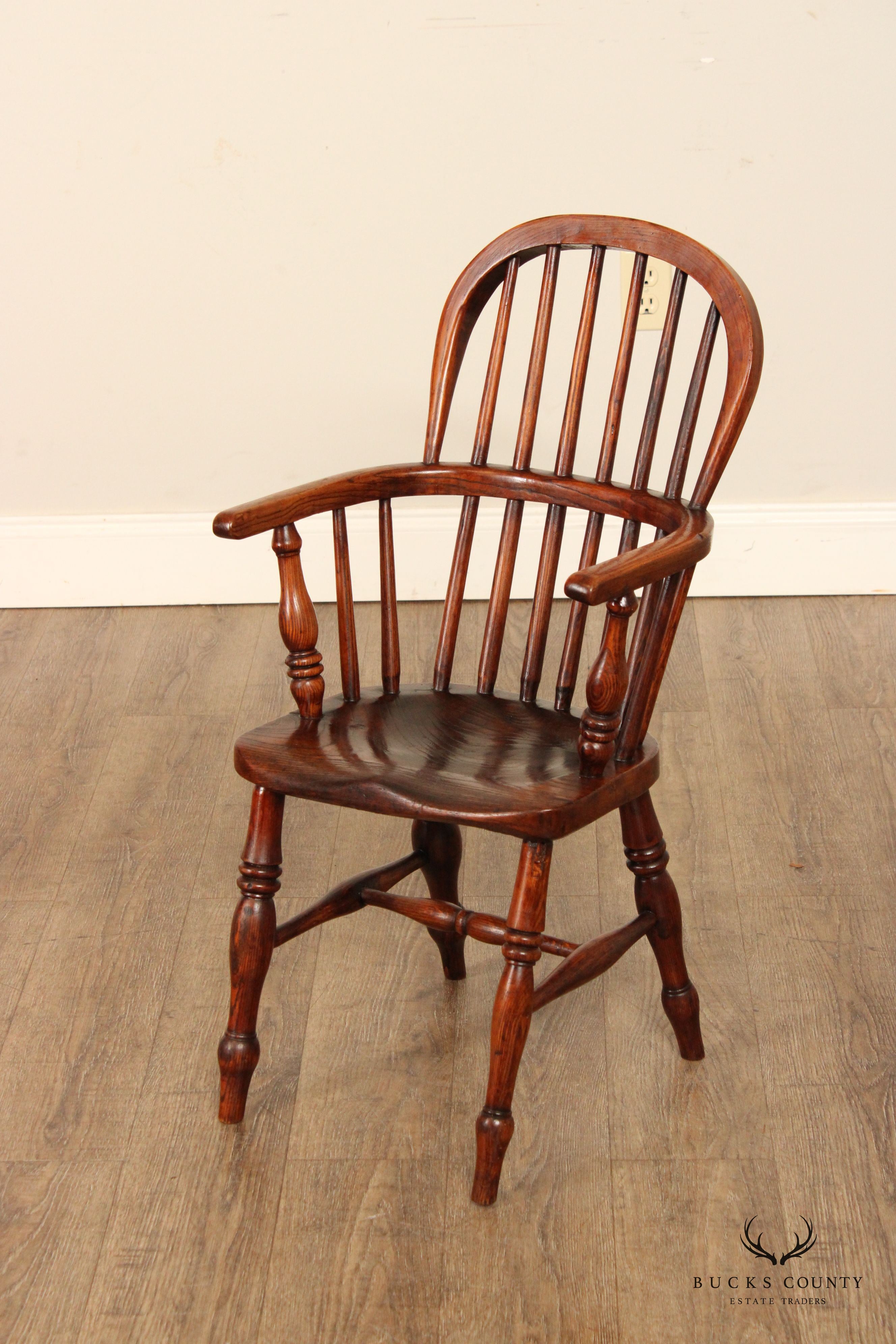 Antique English Elm Windsor Style Children's Armchair