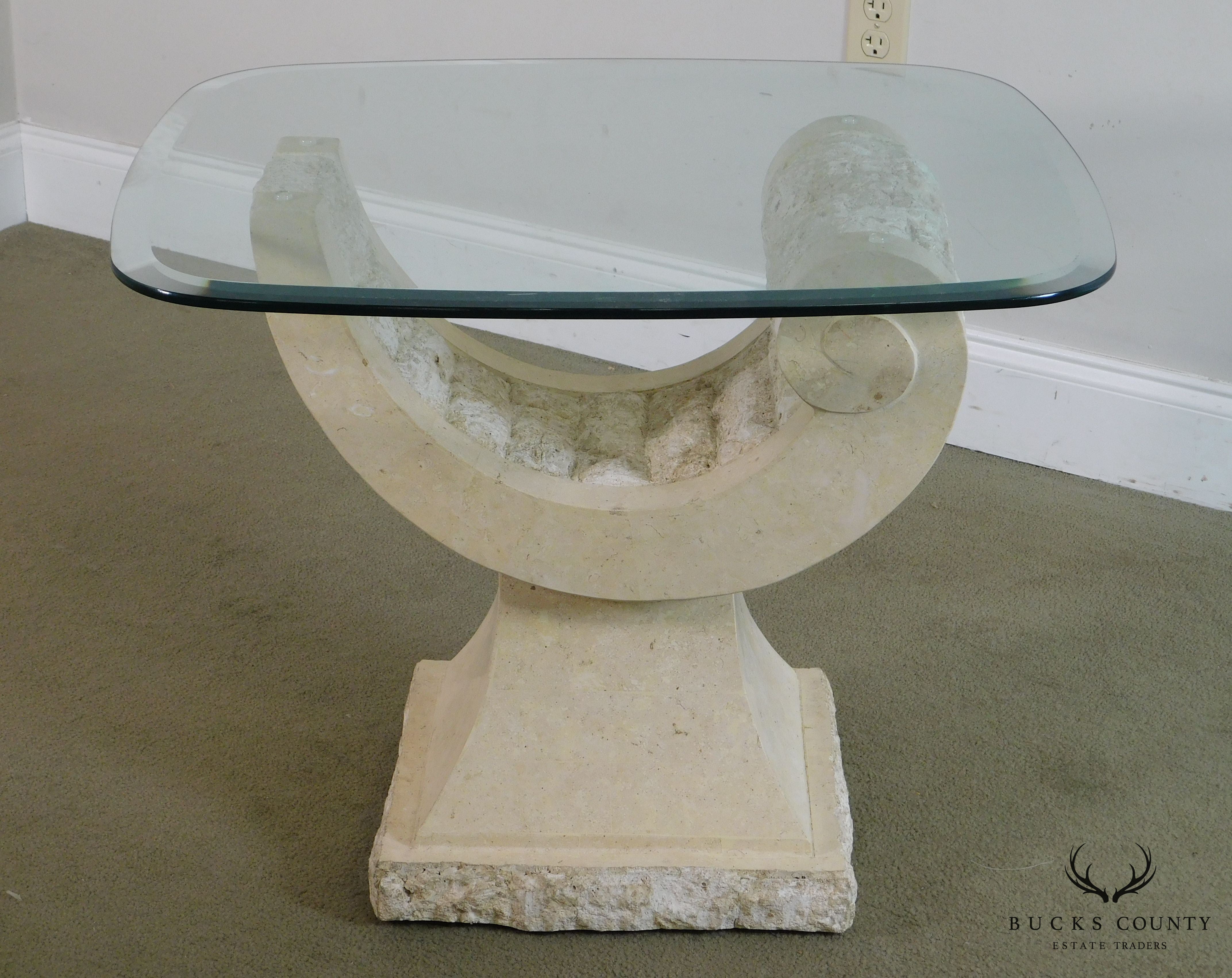 Postmodern Tessellated Marble Glass Top Side Table