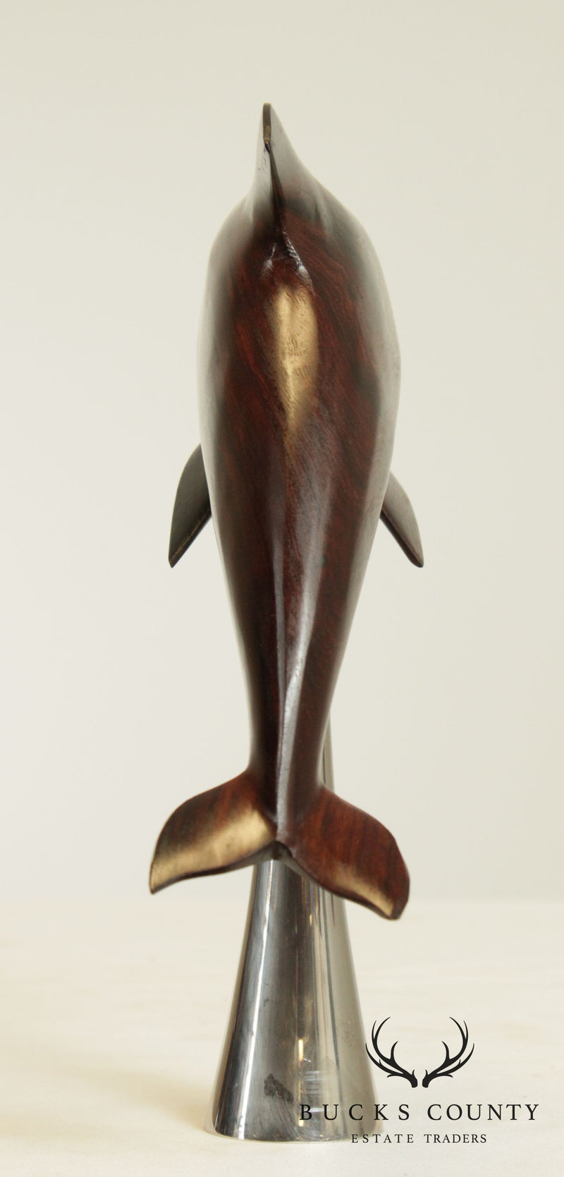 Mid Century Modern Carved Rosewood Dolphin Sculpture on Chrome Base