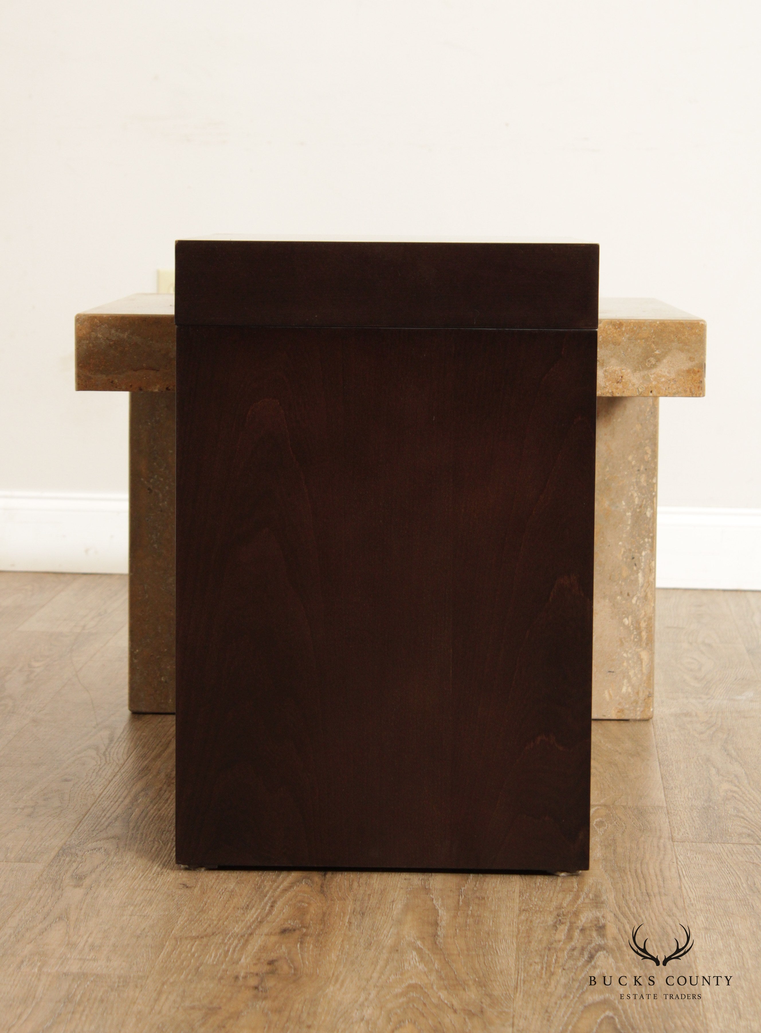 Italian Modern Travertine and Wenge Wood Side Table