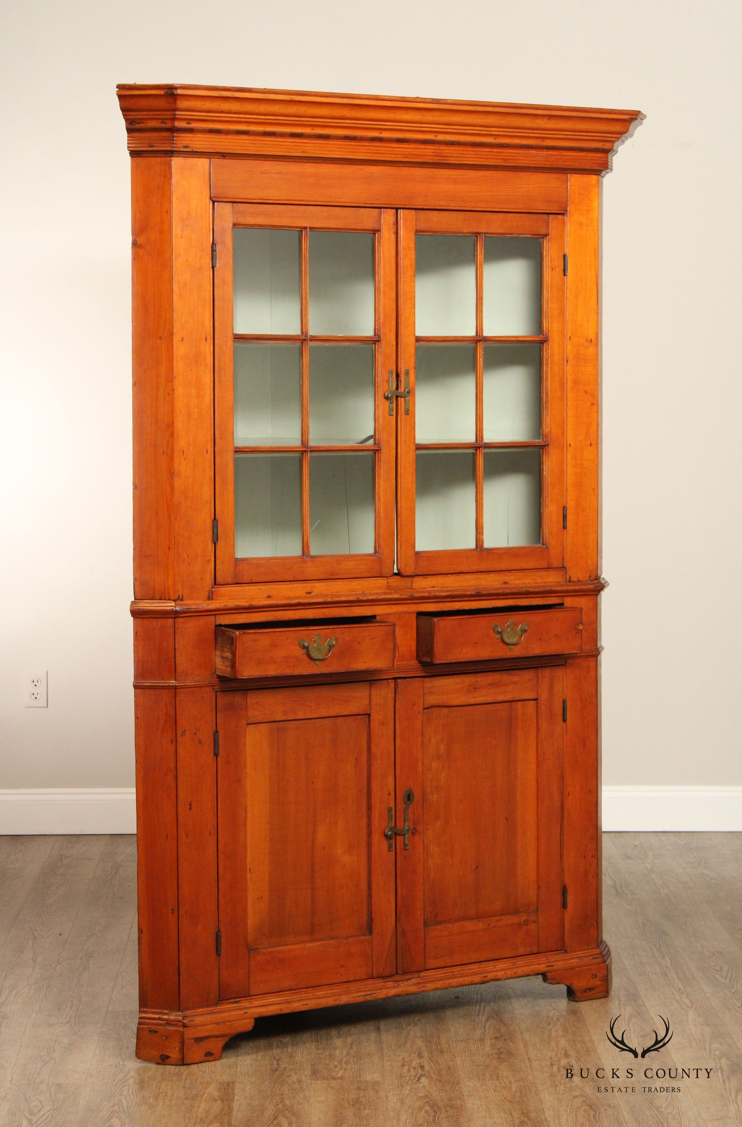 Antique American Chippendale Farmhouse Style Cherry Corner Cabinet