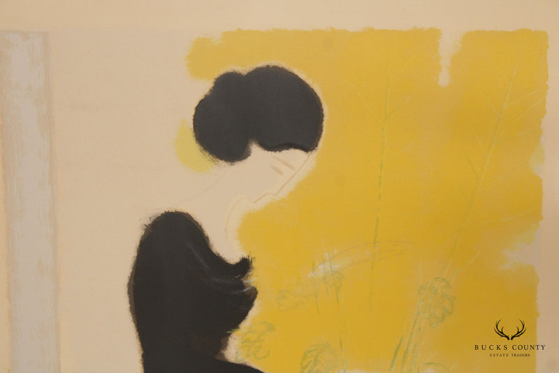 Andre Brasilier Signed Lithograph of Woman with Flowers