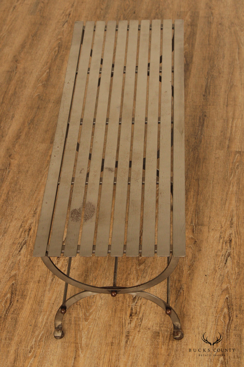Industrial Style Steel Slatted X Base Bench