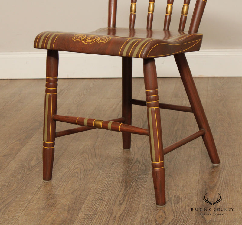 Set of Eight Grain Painted Plank Seat Dining Chairs