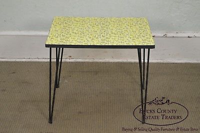Mid-Century Modern Wrought Iron & Formica Childs Table & 2 Chair Kitchen Set