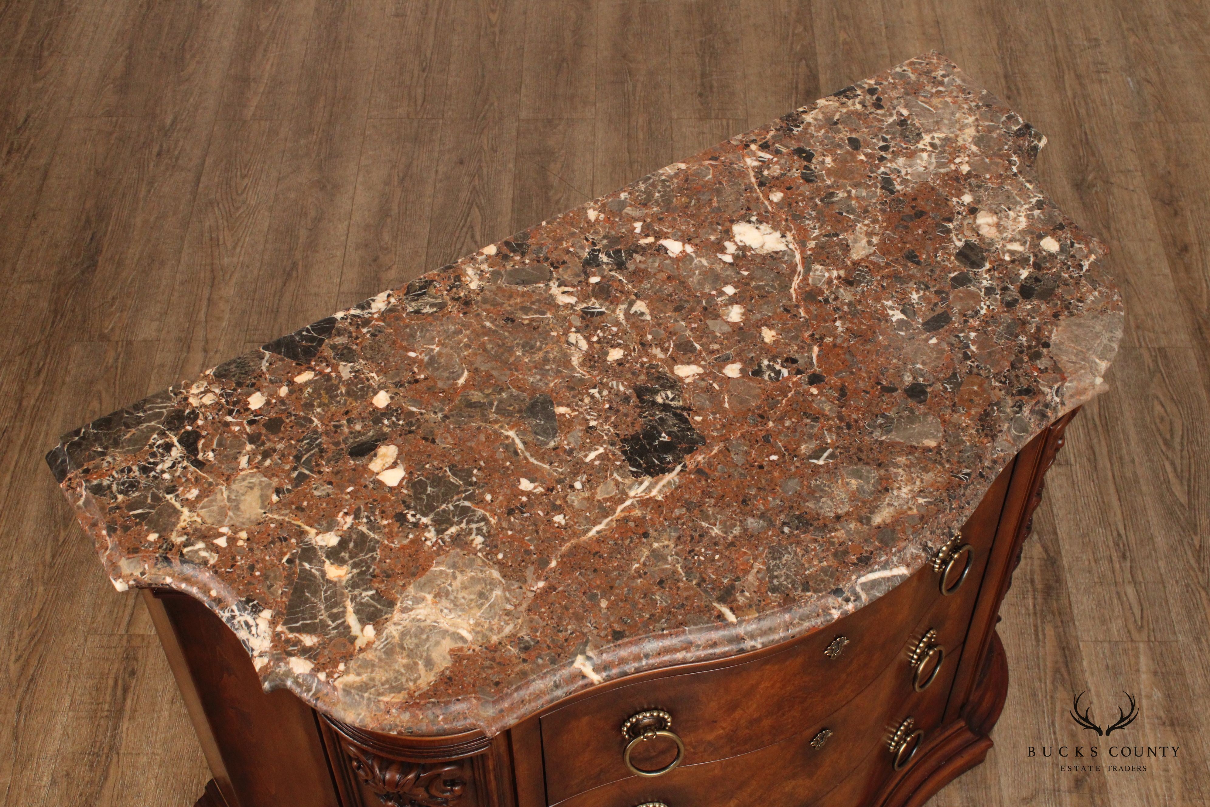 Henredon Tuscan Style Burl Walnut Marble Top Commode