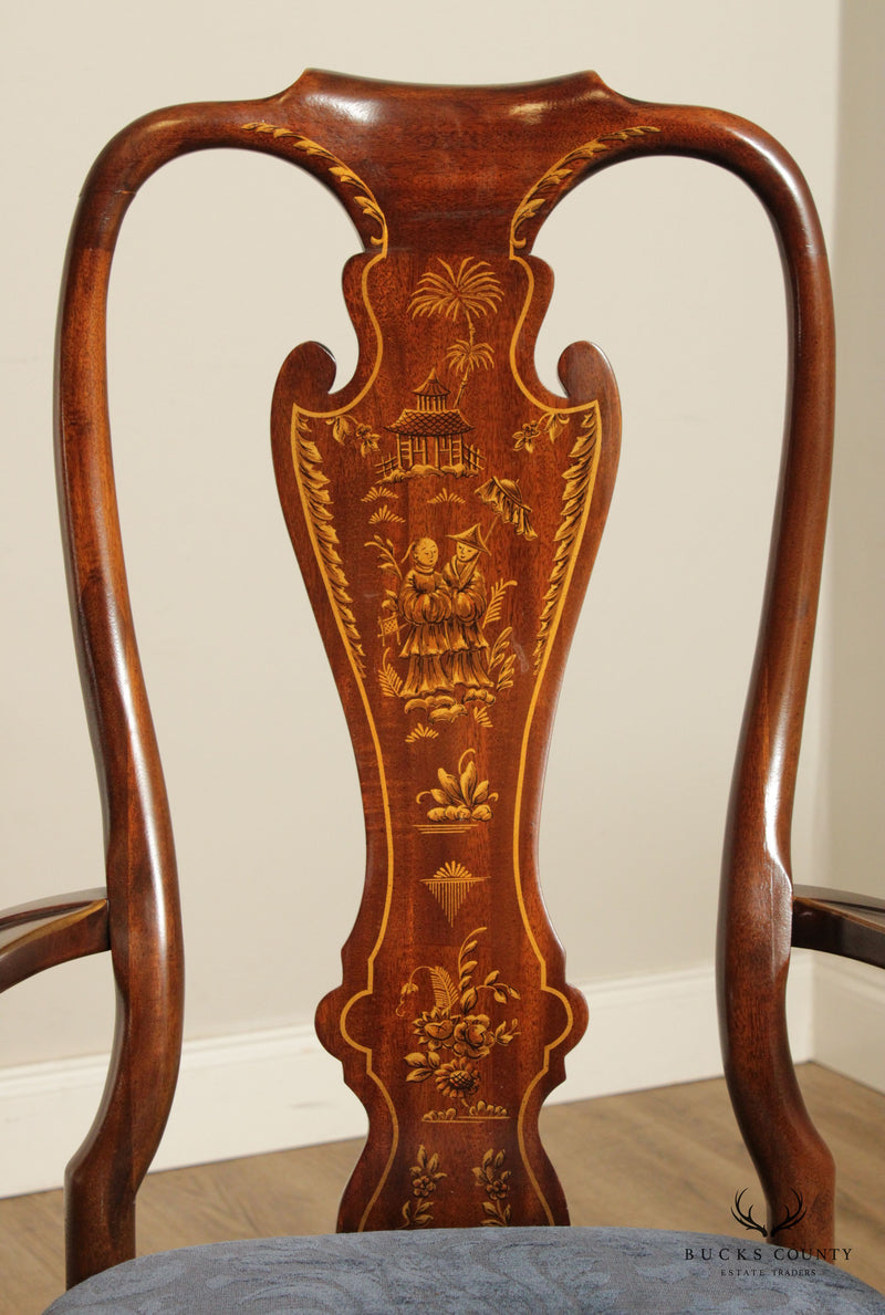 Drexel Heritage Chinoserie Decorated Set Of 6 Mahogany Queen Anne Style Dining Chairs