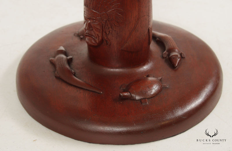 Carved Mahogany Native American Motif Table Lamp