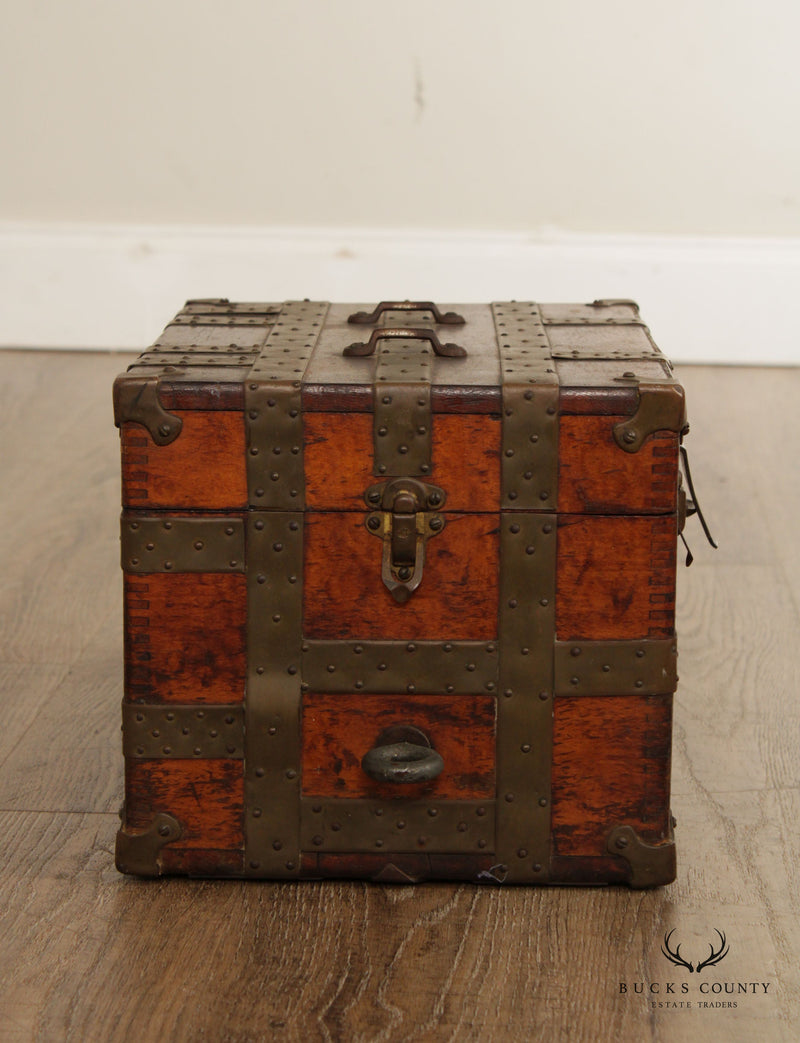 Antique Rustic Wood and Metal Small Storage Steamer Chest Trunk