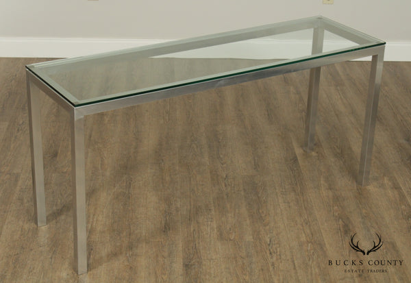 Mid Century Modern Chrome, Glass Top Parsons Console Table