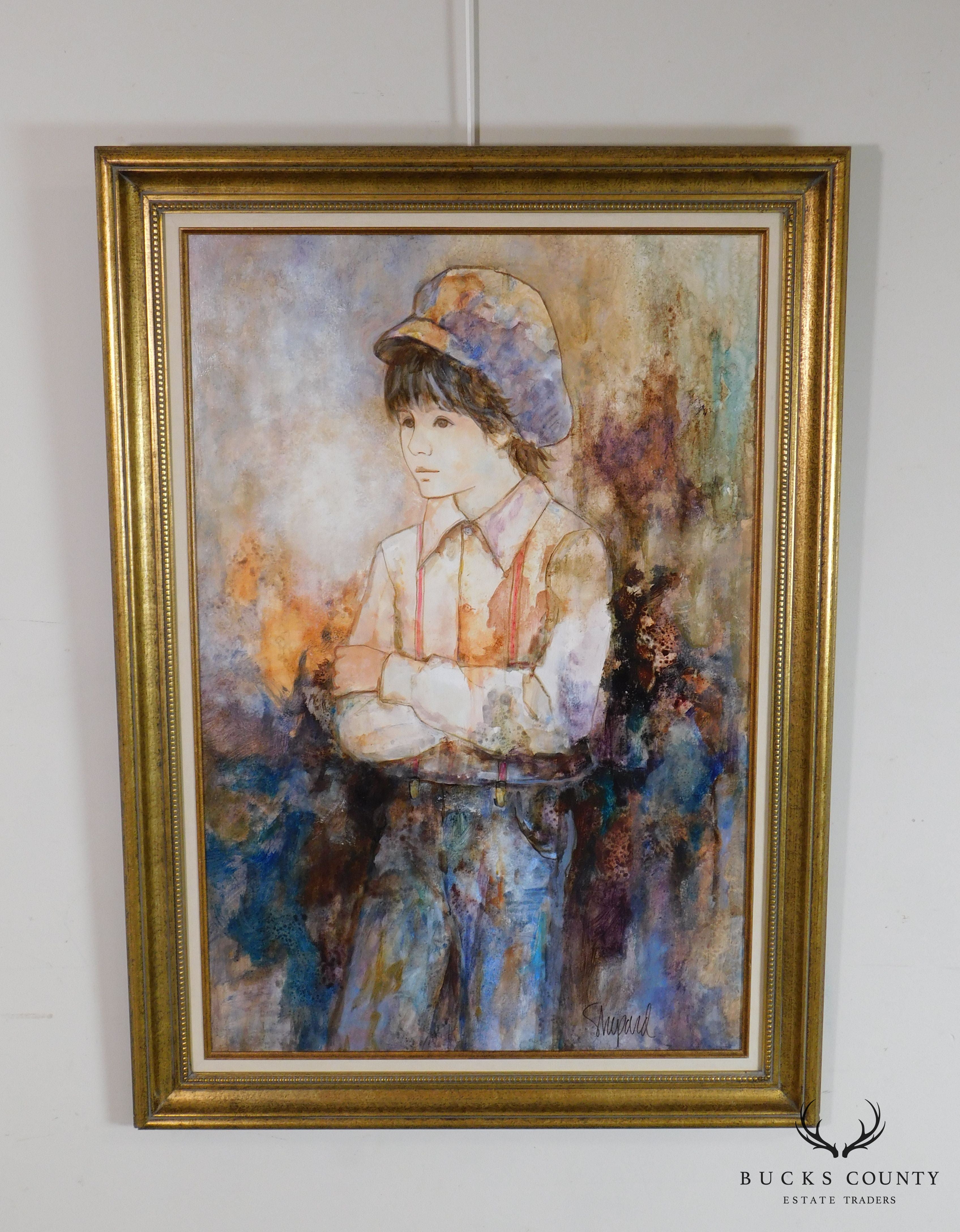 Richard Shepard Oil Painting of Boy Wearing a Newsboy Cap Signed