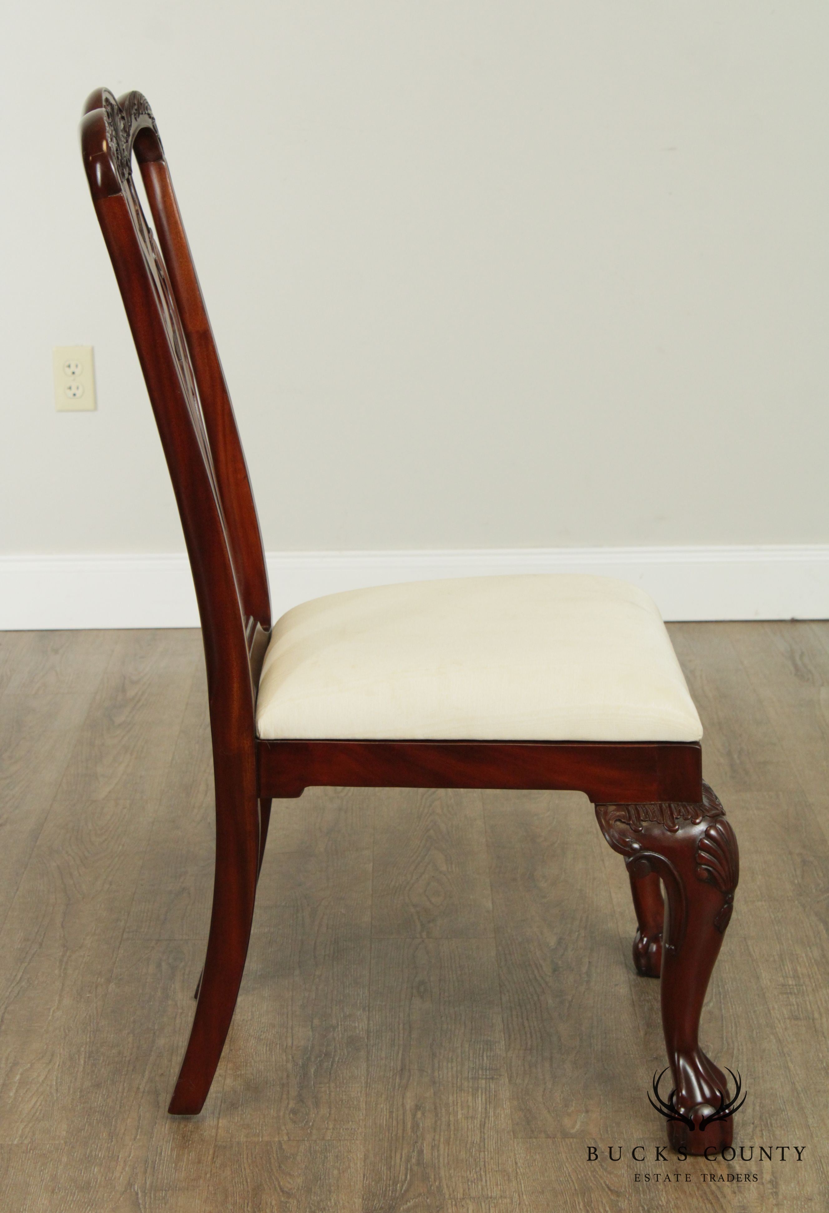 Maitland Smith Chippendale Style Set 8 Carved Mahogany Dining Chairs