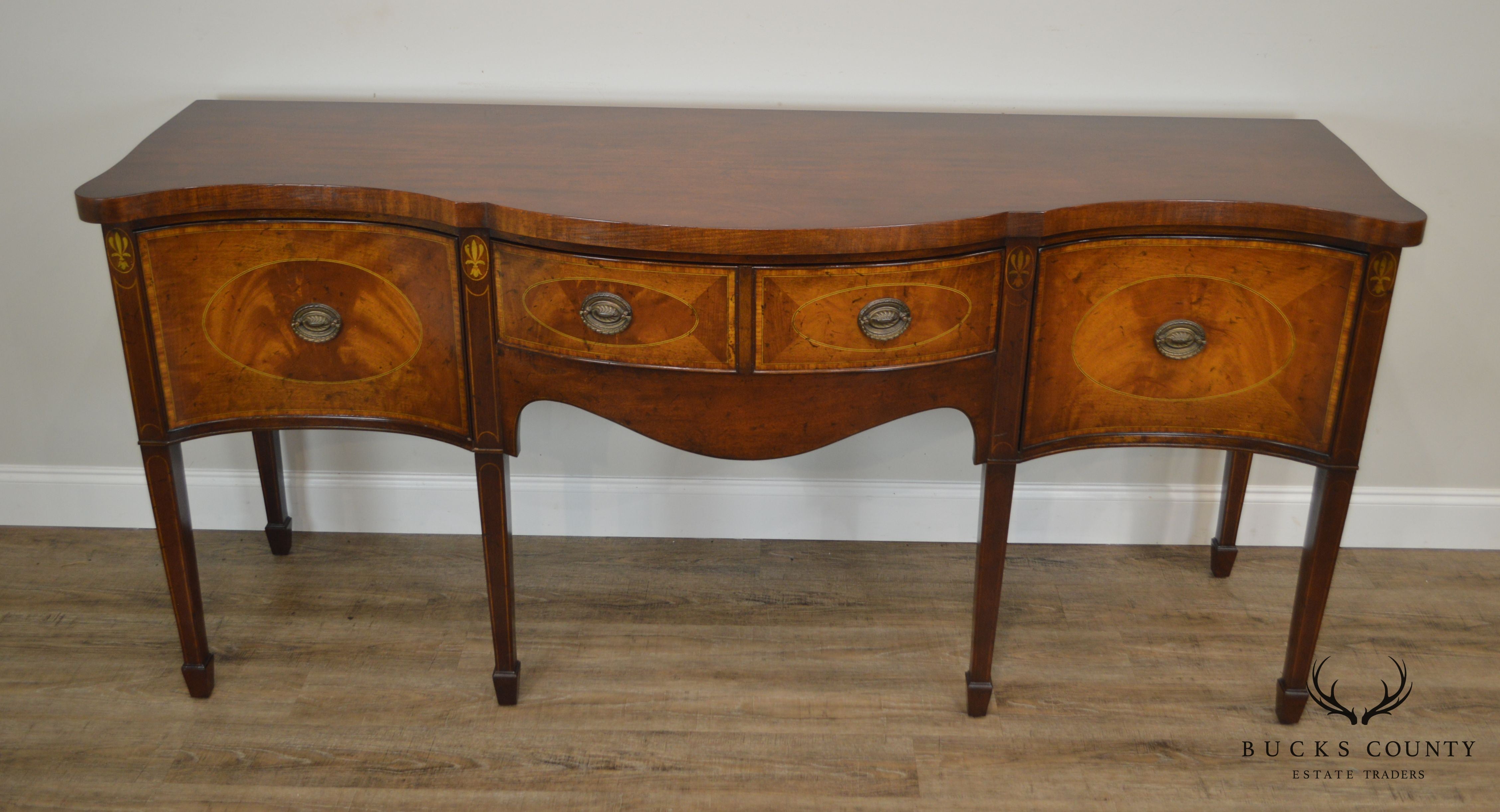 Nahon N.Y. George III Style Vintage Mahogany Serpentine Inlaid Sideboard