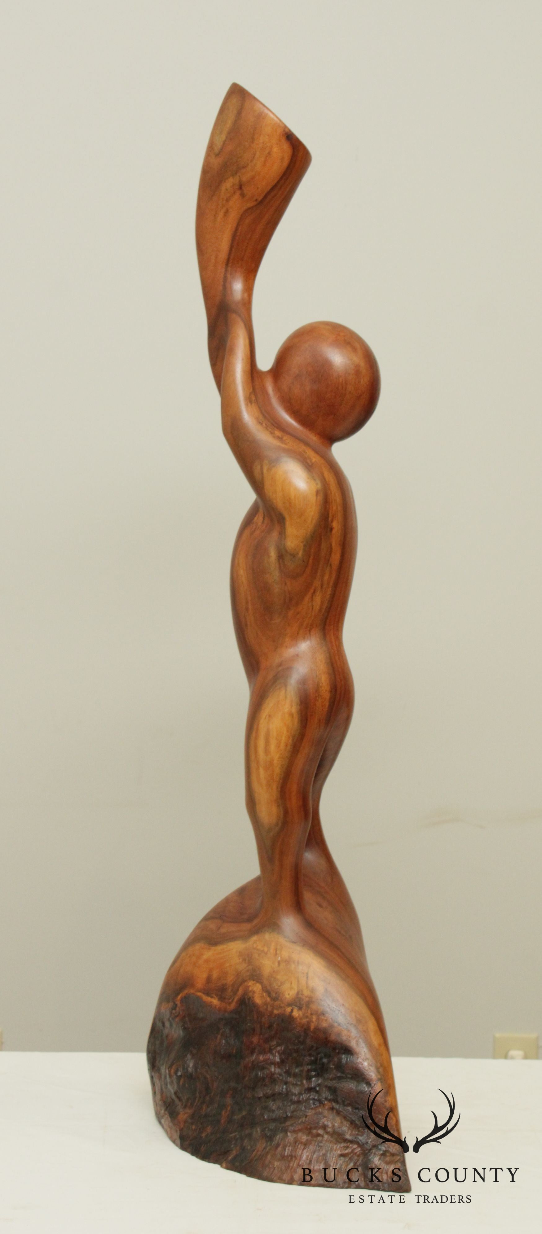 Modern Abstract Figural Carved Walnut Sculpture