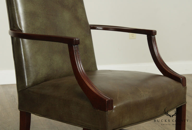 Hickory Chair Mahogany Chippendale Style Leather Library Armchair
