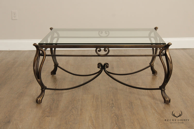 Italian Style Wrought Iron and Glass Top Coffee Table