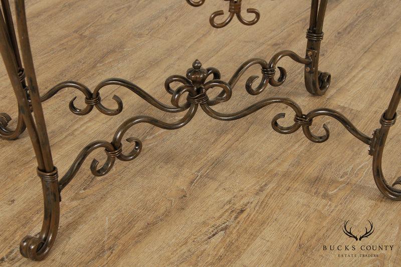 Vintage Wrought Iron & Stone Top Console Table