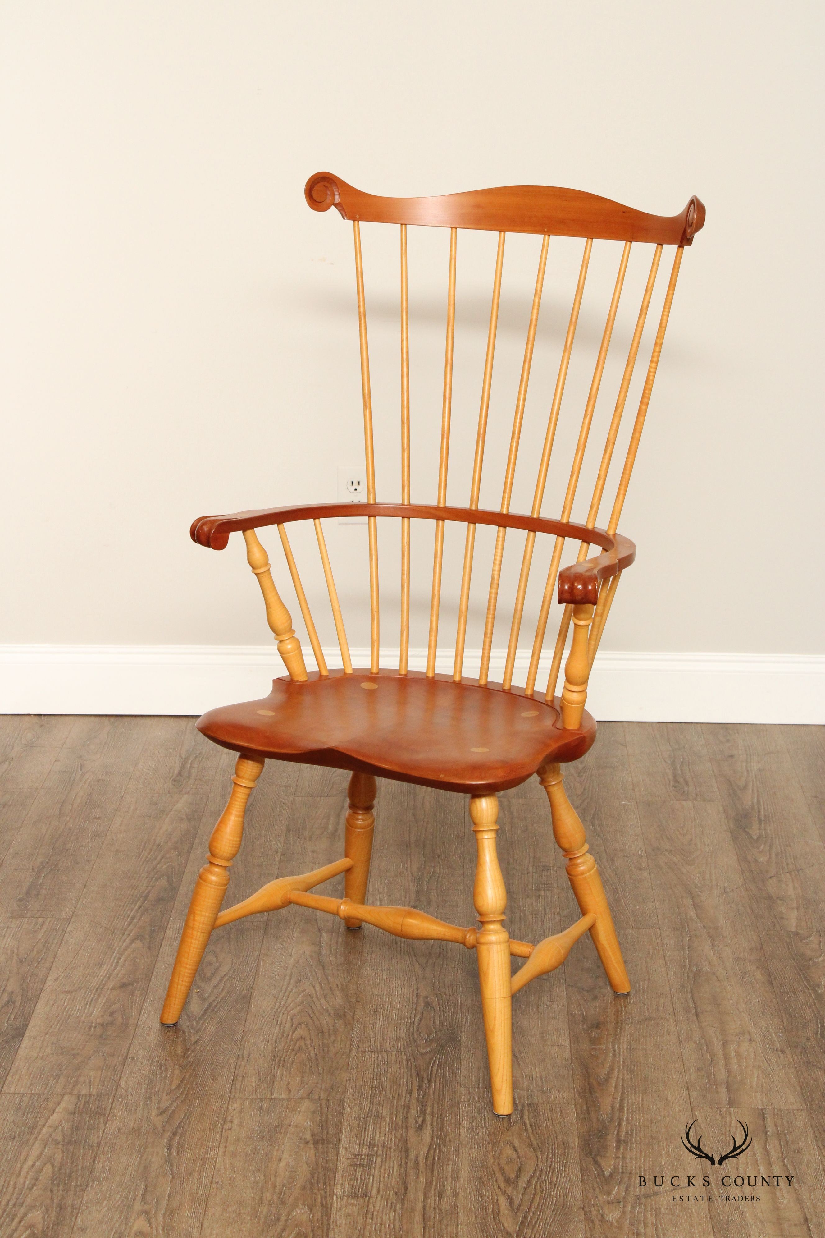 Custom Quality Set of Eight Mixed Wood Windsor Dining Chairs