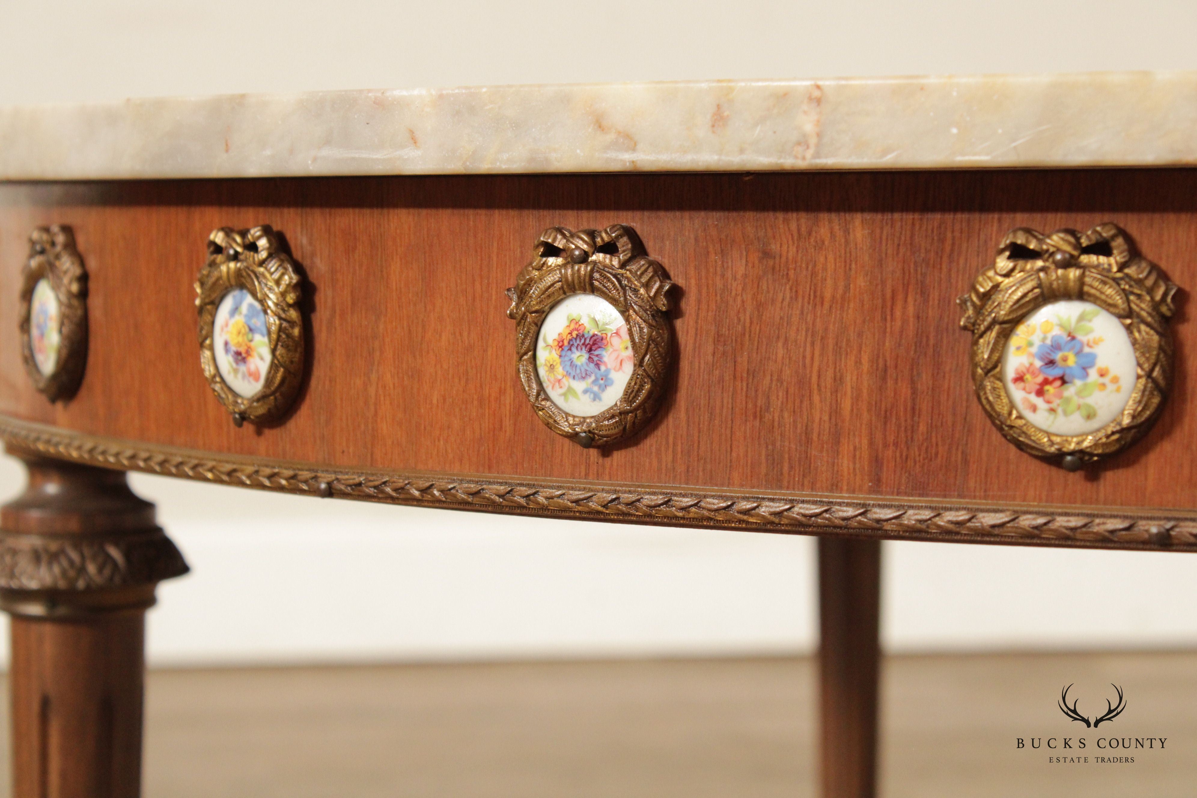 French Louis XVI Style Marble Top Cocktail Table