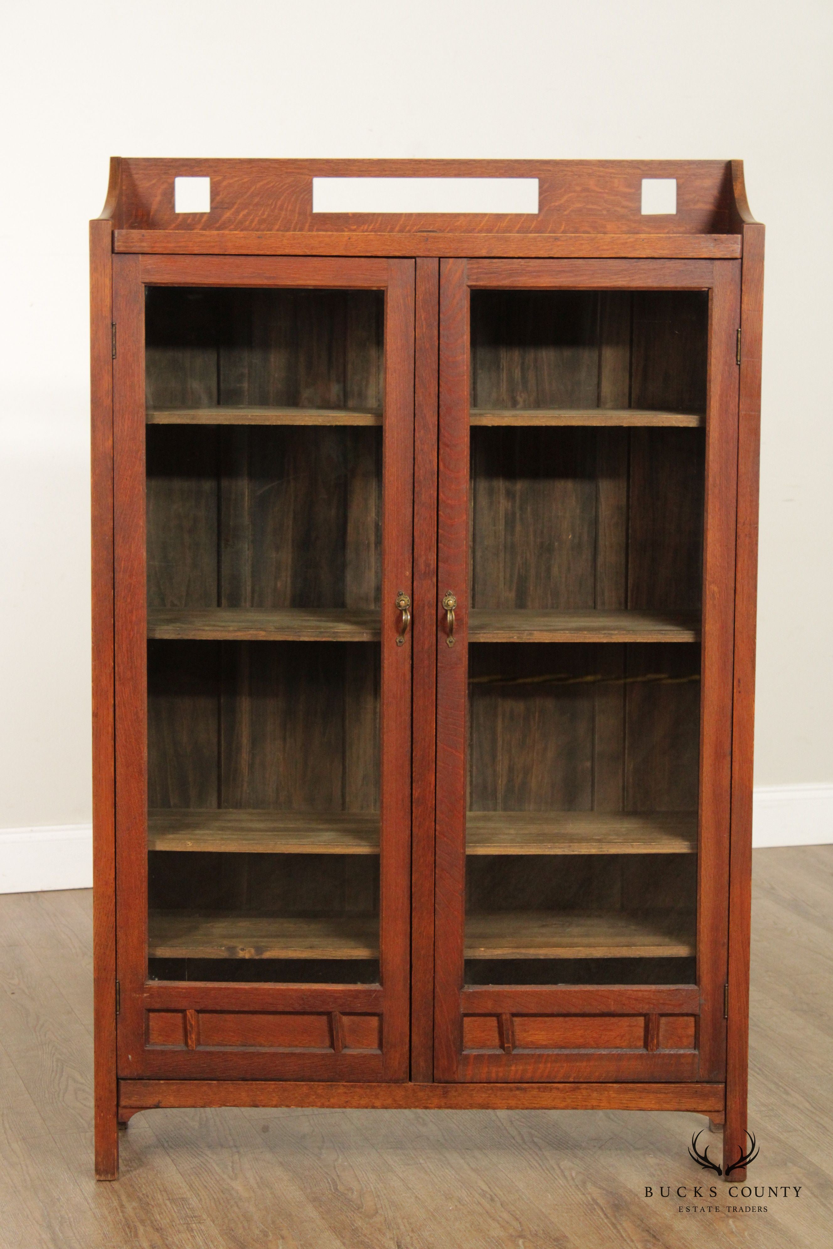 Antique Arts & Crafts Mission Oak Two-Door Bookcase