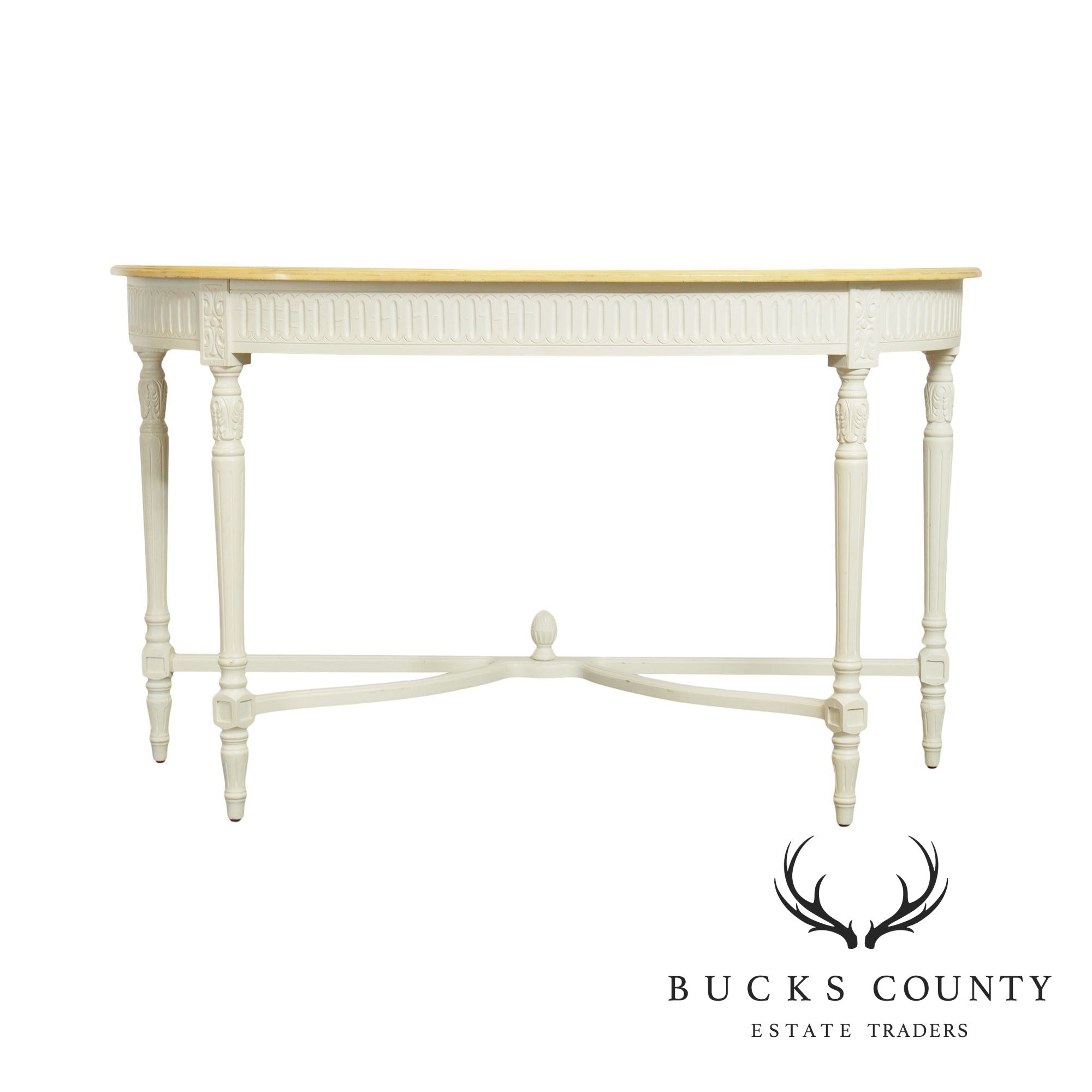 French Louis XVI Style Painted Demilune Console Table (B)