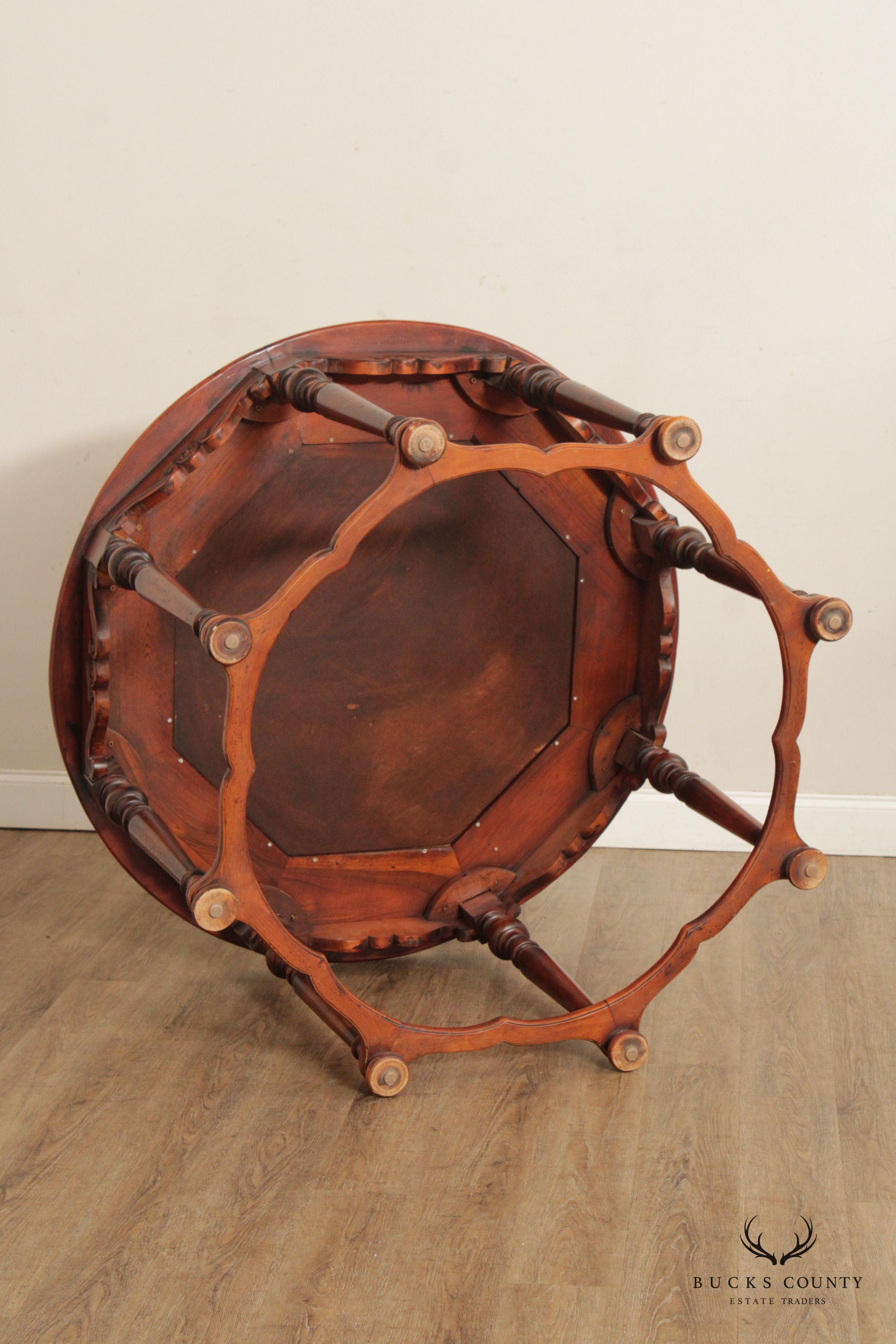 English Style Tooled Leather Round Mahogany Center Table