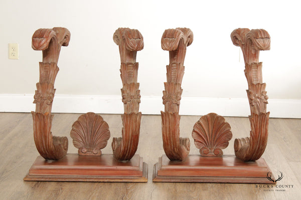 Italian Rococo Style Pair of Carved Wood Console Table Bases