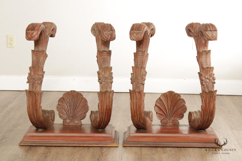 Italian Rococo Style Pair of Carved Wood Console Table Bases