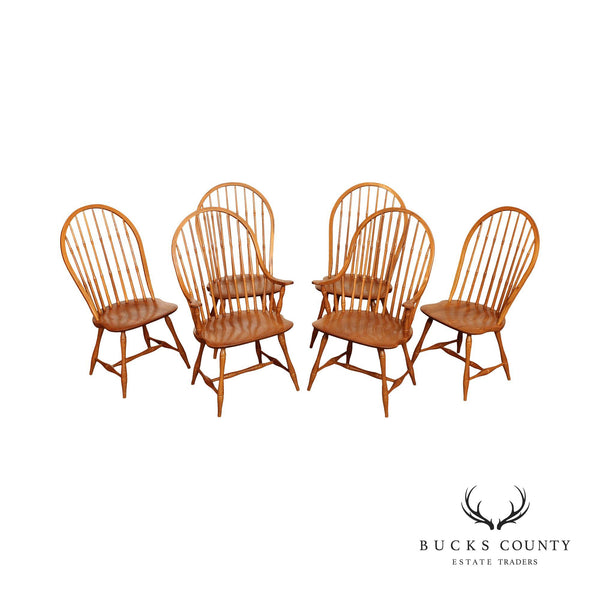 S. Bent & Bros. Set of Six Oak Windsor Dining Chairs