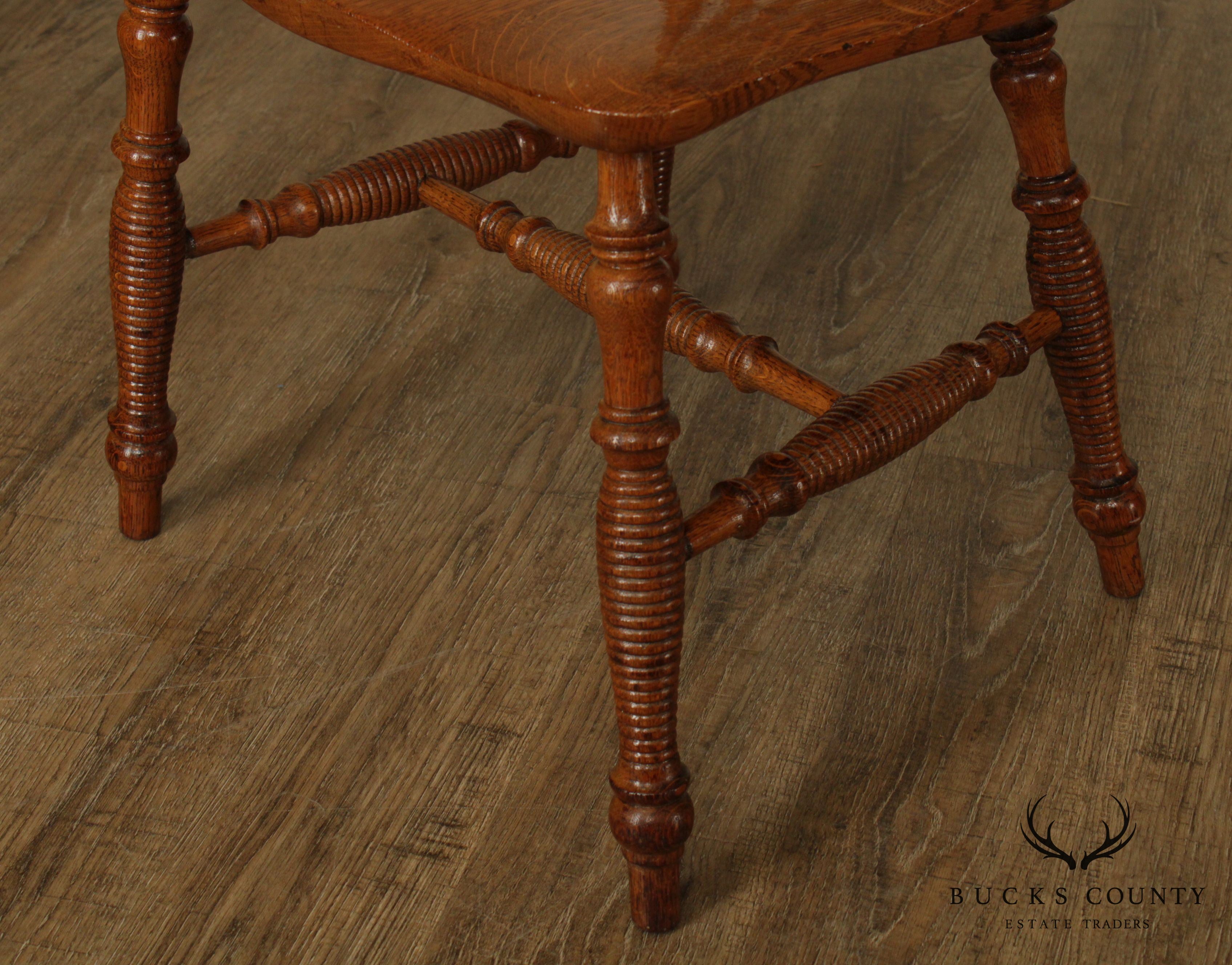 Antique Victorian Oak Turned Spindle Side Chair With Curved Dolphins