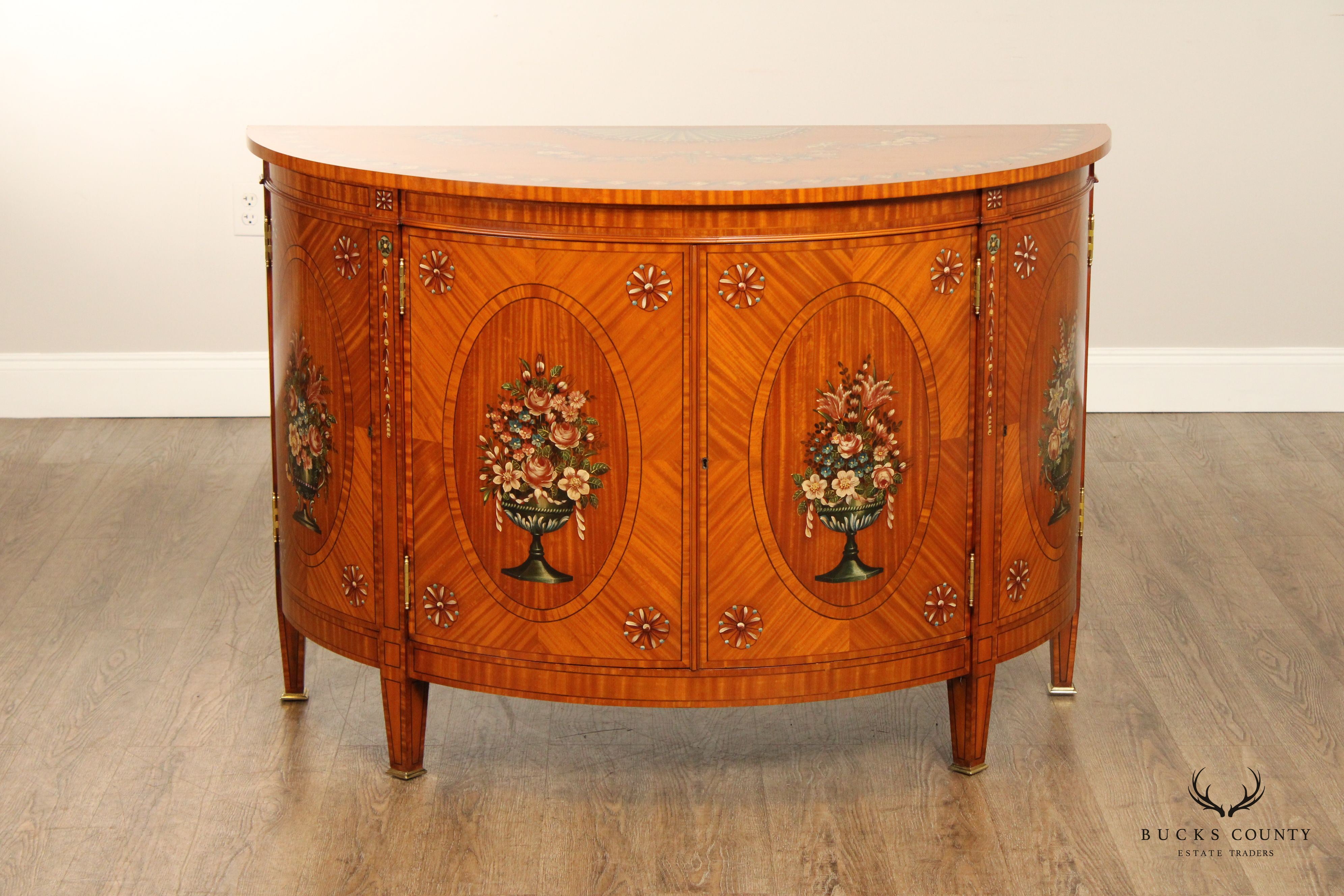 Maitland Smith Adam Style Satinwood Paint Decorated Demilune Console