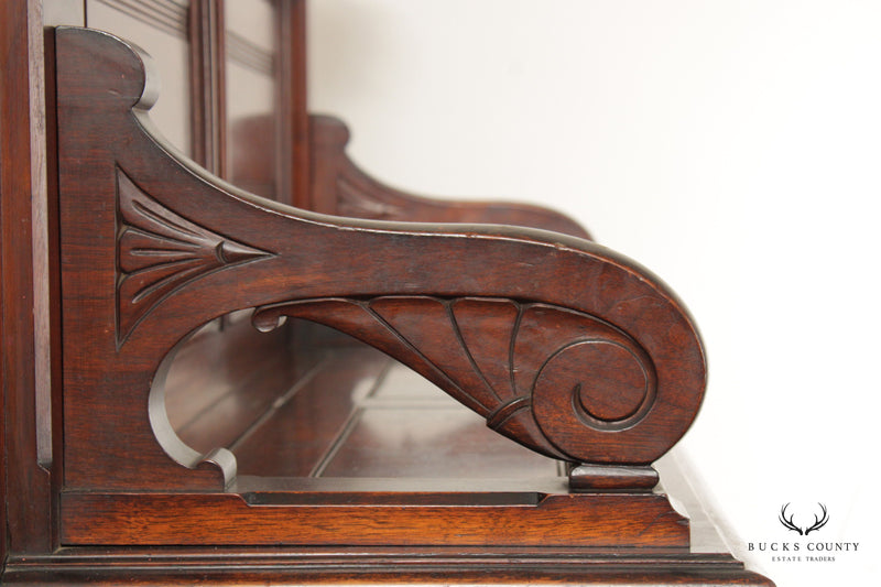 Monumental American Victorian Renaissance Carved Walnut Hall Bench With Mirror