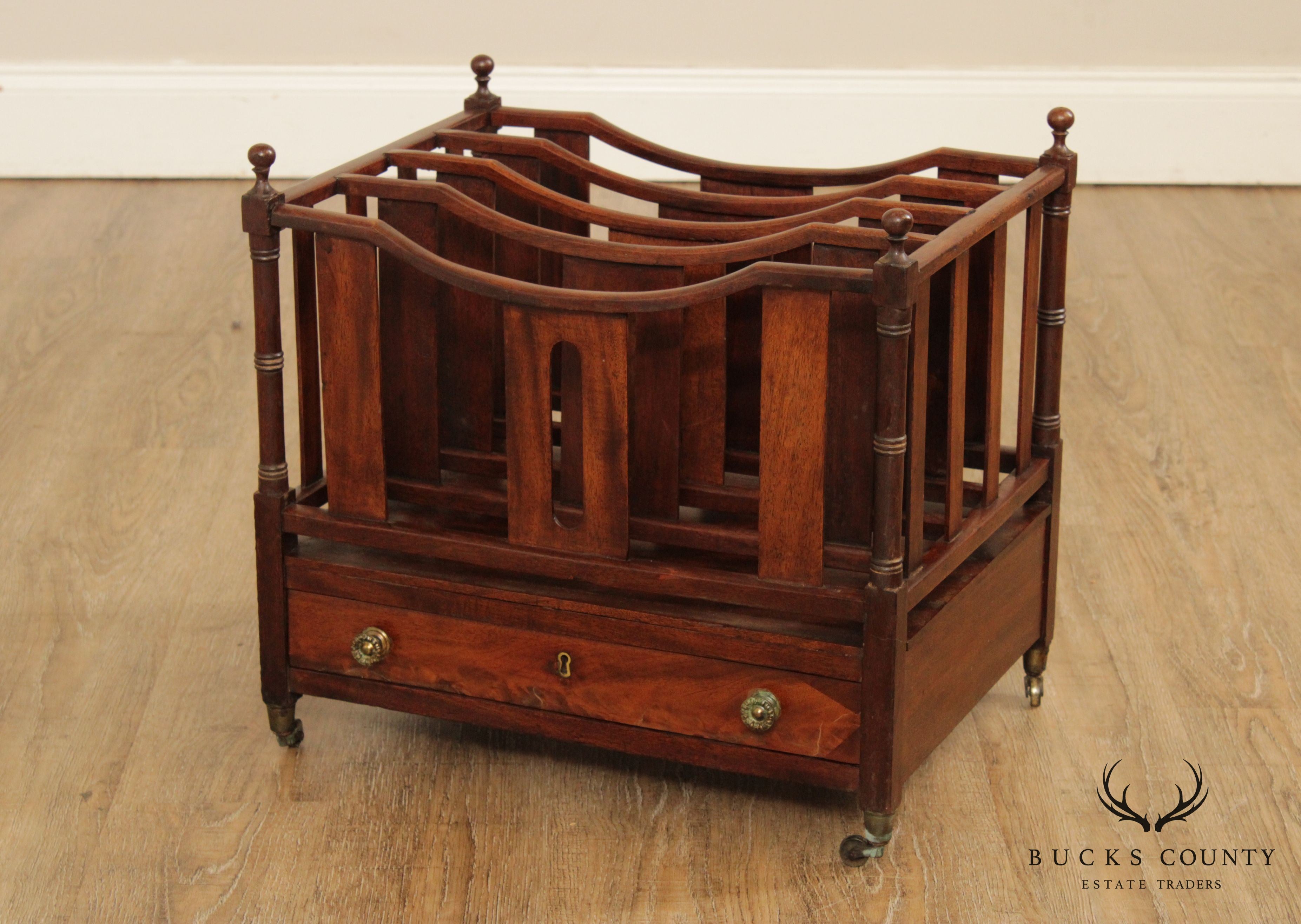 Antique English Regency Style Mahogany Canterbury, Magazine Stand