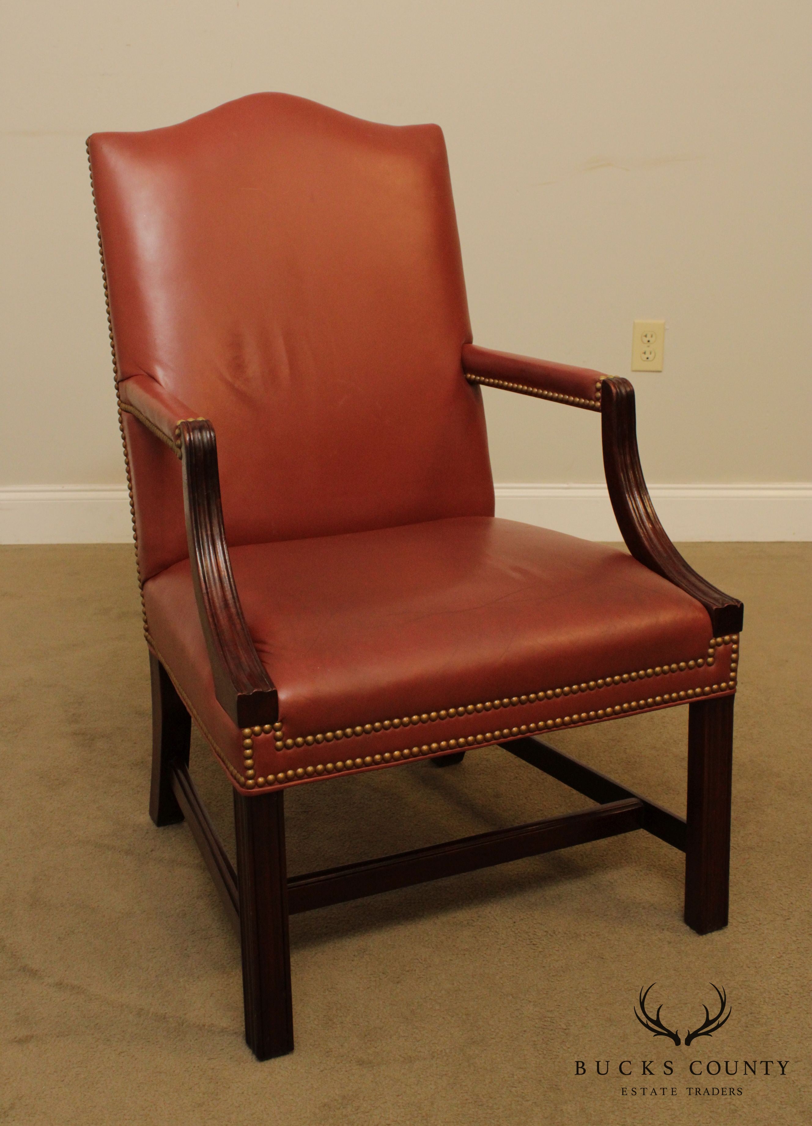 Traditional Leather & Mahogany Tufted Armchair