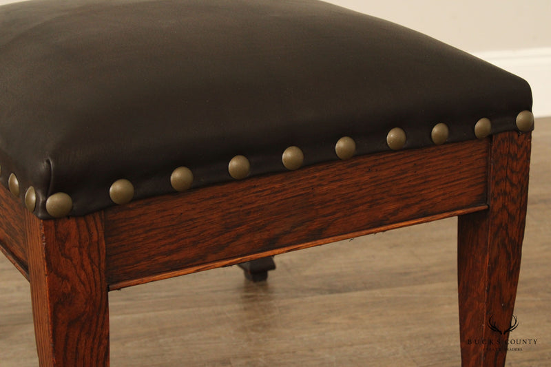 ANTIQUE MISSION OAK AND LEATHER FOOTSTOOL